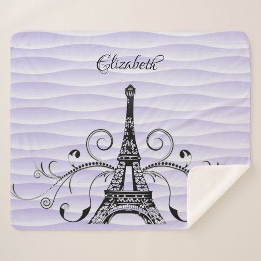 Paarse Eiffel Tower Flourish Sherpa Blanket Sherpa Deken (Voorkant (horizontaal))