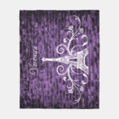 Paarse Eiffel Tower Grunge Fleece Blanket (Voorkant)