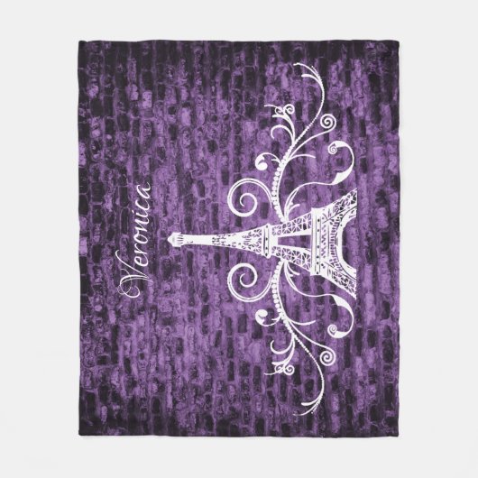 Paarse Eiffel Tower Grunge Fleece Blanket (Voorkant)