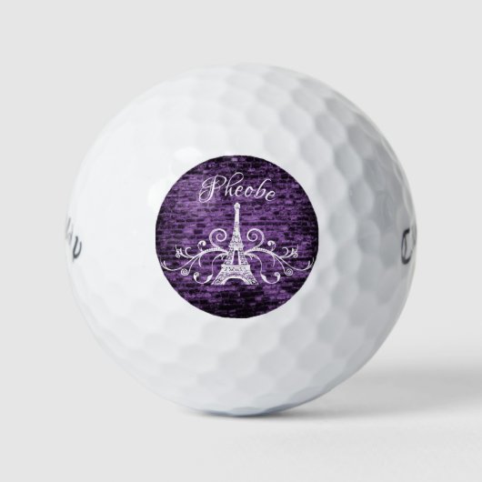 Paarse Eiffel Tower Grunge Golf Balls Golfballen (Voorkant)