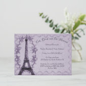 Paarse Eiffel Tower Rehearsal Dinner Invitation Kaart (Staand voorkant)