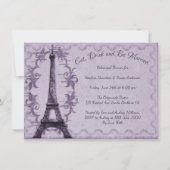 Paarse Eiffel Tower Rehearsal Dinner Invitation Kaart (Voorkant)