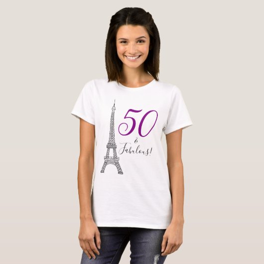 Paarse Eiffeltoren 50 en Fabulous Paris T-shirt (Voorkant volledig)