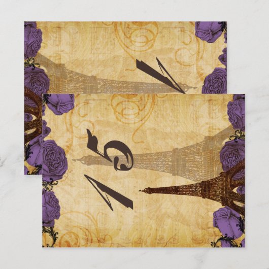 paarse  eiffeltoren briefkaart (Voorkant / Achterkant)