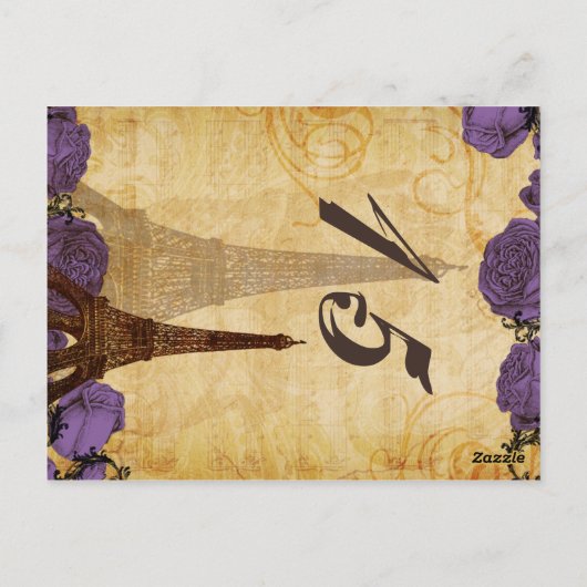 paarse  eiffeltoren briefkaart (Achterkant)