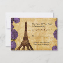 paarse  Eiffeltoren Bruiloft RSVP 3.5 x 5