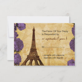 paarse  Eiffeltoren Bruiloft RSVP 3.5 x 5 Kaartje
