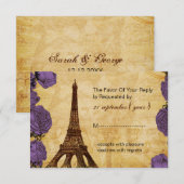 paarse  Eiffeltoren Bruiloft RSVP 3.5 x 5 Kaartje (Voorkant / Achterkant)