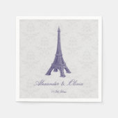 Paarse Eiffeltoren Damask Vrijgezellenfeest Napkin Servet (Voorkant)