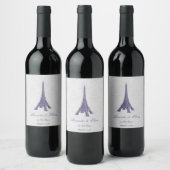 Paarse Eiffeltoren Damask Weddenschap Wine Label Wijn Etiket (Flessen)