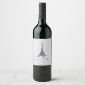 Paarse Eiffeltoren Damask Weddenschap Wine Label Wijn Etiket (Voorkant)