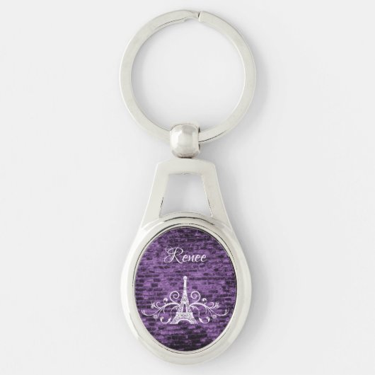 Paarse Eiffeltoren Grunge Metal Sleutelhanger (Voorkant)