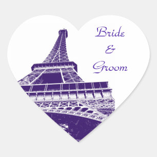 Paarse Eiffeltoren hartvormige Sticker