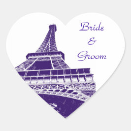 Paarse Eiffeltoren hartvormige Sticker
