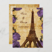 paarse  eiffeltoren in Parijs, behalve de datum Aankondigingskaart (Voorkant / Achterkant)