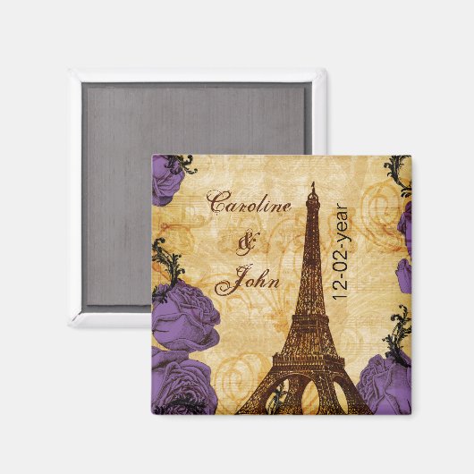 paarse  eiffeltoren in Parijs, behalve de datum Magneet (Voorkant / Achterkant)