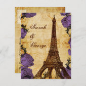 paarse  eiffeltoren Paris bruiloft rsvp Uitnodiging Briefkaart (Voorkant / Achterkant)