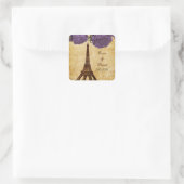 paarse  eiffeltoren Paris enveloppen afdichtingen Vierkante Sticker (Tas)