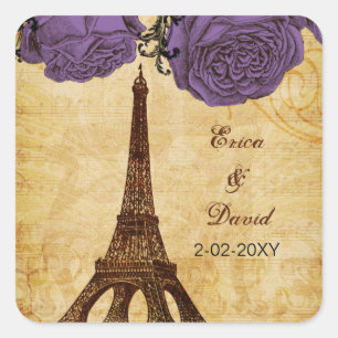 paarse eiffeltoren Paris enveloppen afdichtingen Vierkante Sticker