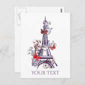 Paarse Eiffeltoren Vlinders Briefkaart (Voorkant / Achterkant)
