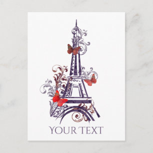 Paarse Eiffeltoren Vlinders Briefkaart