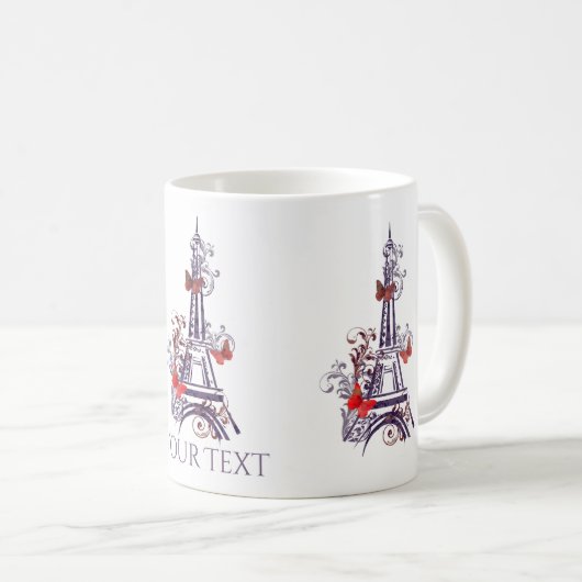 Paarse Eiffeltoren Vlinders mok (Voorkant rechts)
