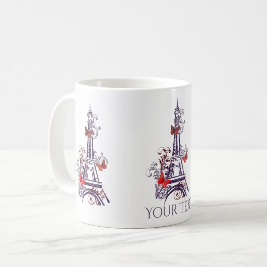 Paarse Eiffeltoren Vlinders mok (Voorkant links)