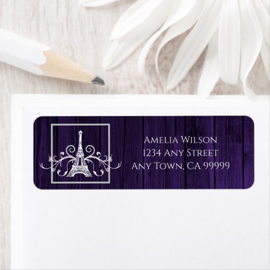 Paarse Eiffeltower Rustic Return Address Label (Insitu)