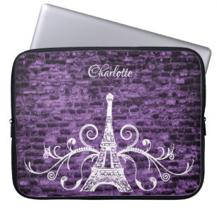 Paarse Eiffeltowerghoes voor laptops Laptop Sleeve
