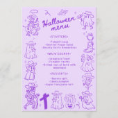 Paarse eigenzinnige hand getrokken Doodles Hallowe Menu (Voorkant)
