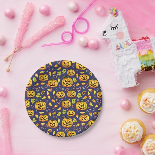Paarse eikels en pompoen Halloween Papieren Bordje (Feest)
