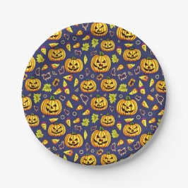 Paarse eikels en pompoen Halloween Papieren Bordje