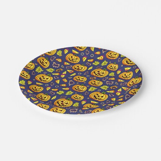 Paarse eikels en pompoen Halloween Papieren Bordje (Gekanteld)