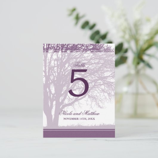 Paarse eikenboom vallen Trouwtafel nummer Briefkaart (Staand voorkant)