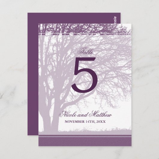 Paarse eikenboom vallen Trouwtafel nummer Briefkaart (Voorkant / Achterkant)
