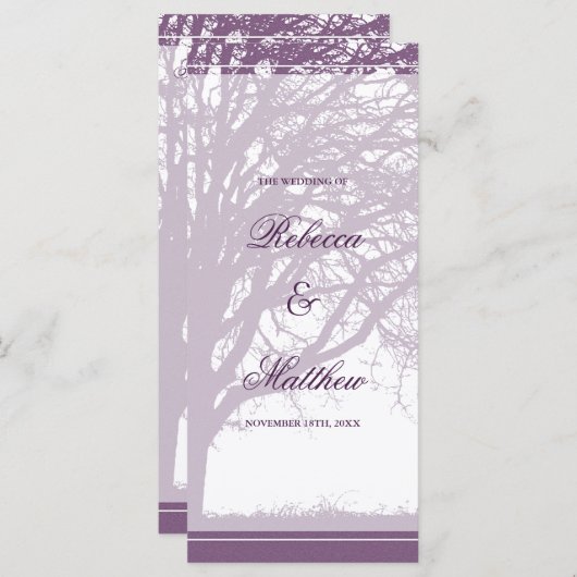 Paarse eikenboom winterhuwelijksprogramma programmakaart (Voorkant / Achterkant)
