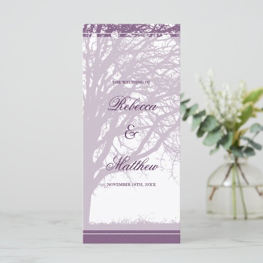 Paarse eikenboom winterhuwelijksprogramma programmakaart (Staand voorkant)