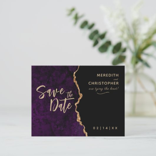 Paarse Elegance Agate Wedding Save the Date Aankondigingskaart (Staand voorkant)