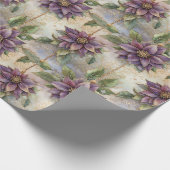 Paarse Elegance Luxe Poinsettia & Holly Christmas Cadeaupapier (Hoek)