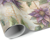 Paarse Elegance Luxe Poinsettia & Holly Christmas Cadeaupapier (Rol Hoek)