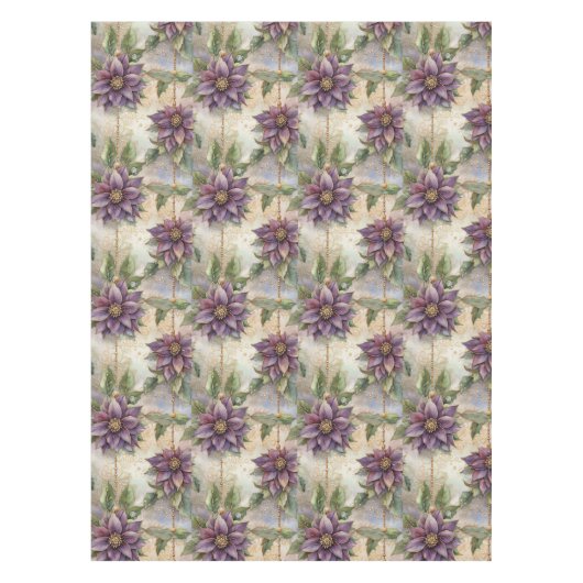 Paarse Elegance Luxe Poinsettia & Holly Christmas Tafelkleed (Voorkant)