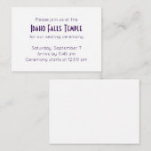 Paarse Elegance Temple Sealing Uitnodiging Informatiekaartje (Voorkant / Achterkant)