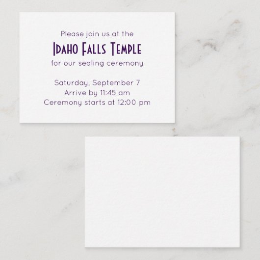 Paarse Elegance Temple Sealing Uitnodiging Informatiekaartje (Voorkant / Achterkant)