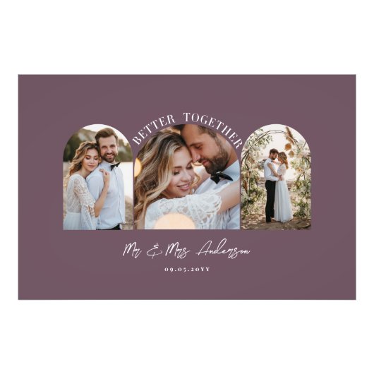 Paarse elegant arch met multi-foto trouwcadeaudeco foto afdruk (Voorkant)
