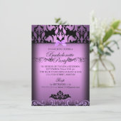 Paarse Elegant Damask Bachelorette Party Uitnodige Kaart (Staand voorkant)