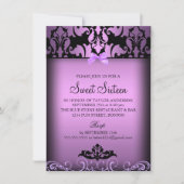 Paarse Elegant Damask Sweet Sixteen Party Nodig ui Kaart (Voorkant)