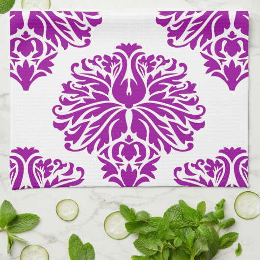 Paarse Elegant Damask Theedoek (Gevouwen)