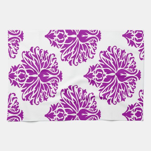 Paarse Elegant Damask Theedoek (Horizontaal)