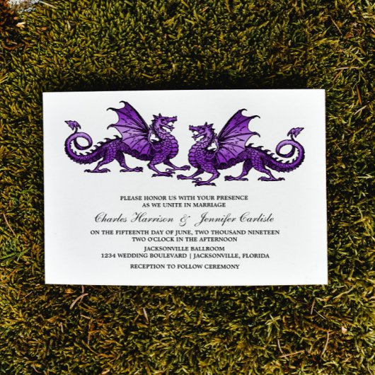 Paarse Elegant Dragon Wedding Invite Kaart