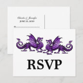 Paarse Elegant Dragons Response Briefkaart (Voorkant / Achterkant)